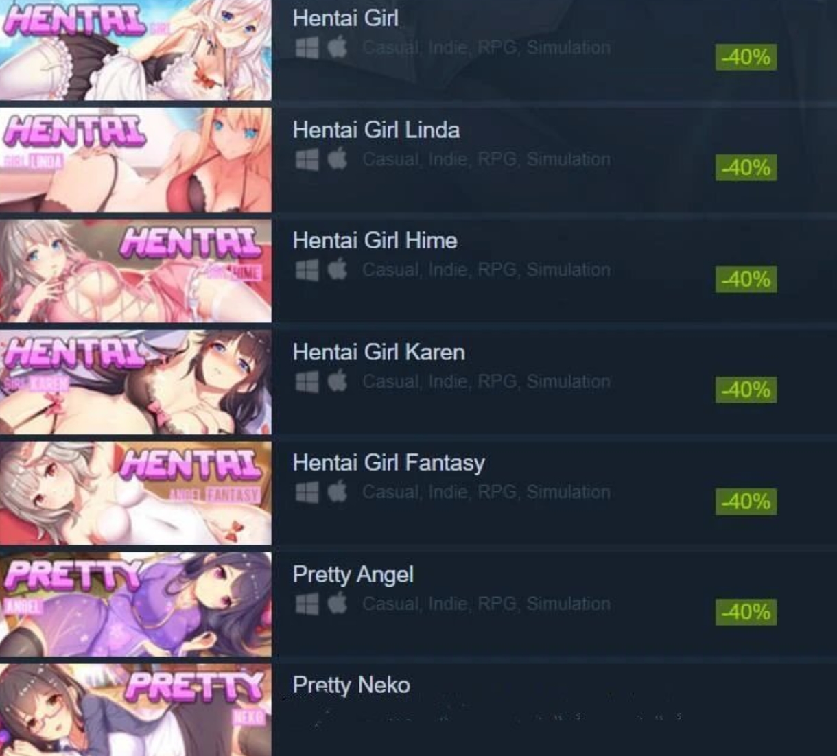 SLG游戏合集：色女孩GAME，官方中文，8款游戏，STEAM销售，视频大小/数量